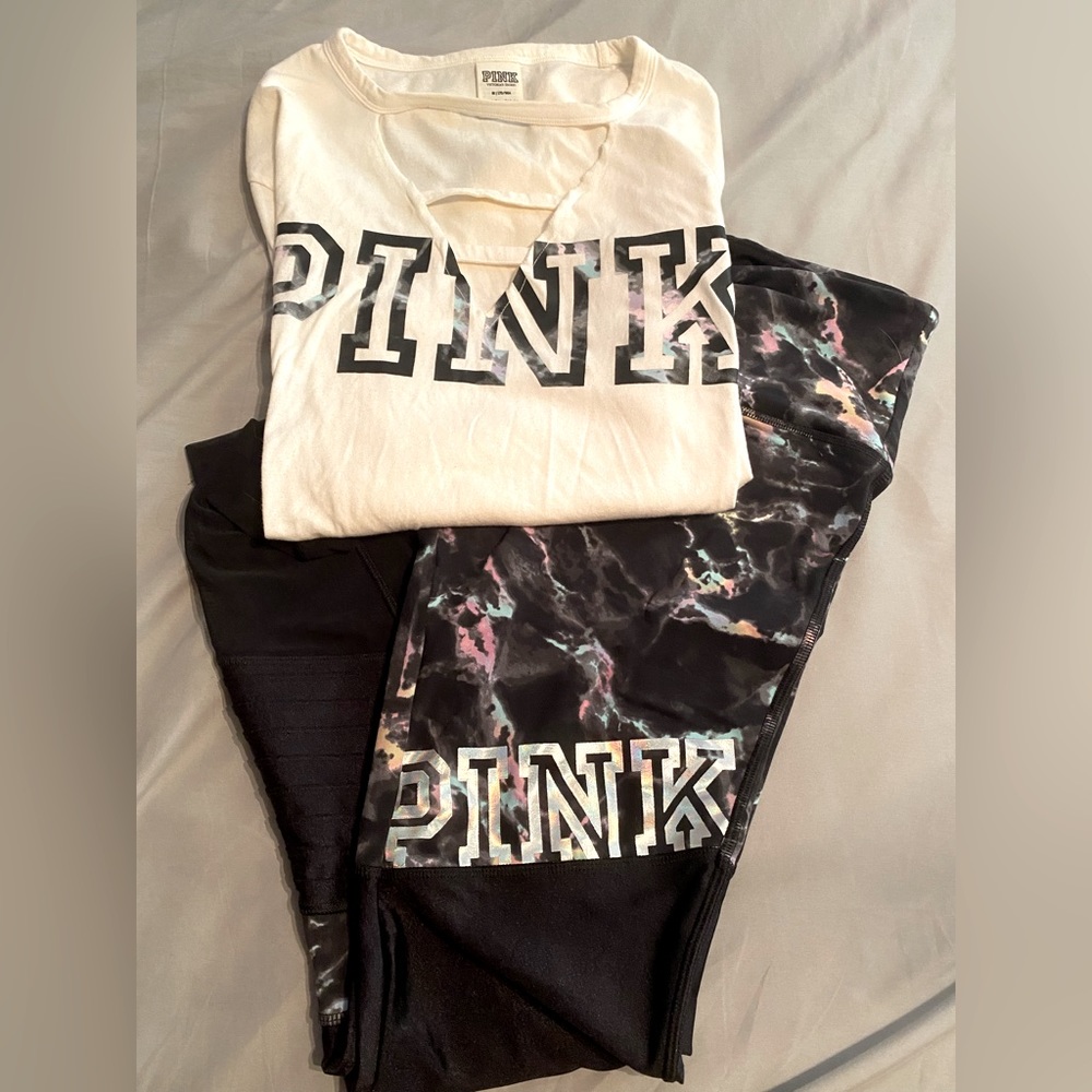 PINK leggings with matching crop top